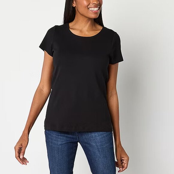 NWT St. John's Bay Womens Crew Neck Short Sleeve T-Shirt XXL Black - Picture 1 of 3